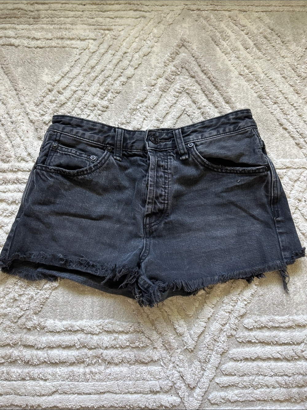 Free People Black Raw-Hem Denim Shorts